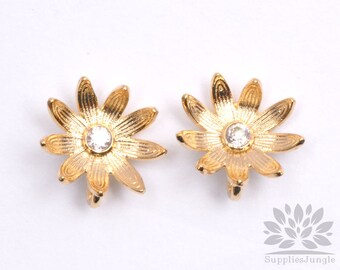 E217-G// Gold Plated 10mm Cubic Point Daisy Flower Post Earring, 2pcs