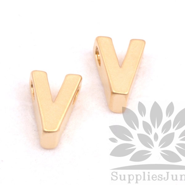 IP002-G-V// Matt Gold Plated Simple Initial "V" Pendant, 2 pcs