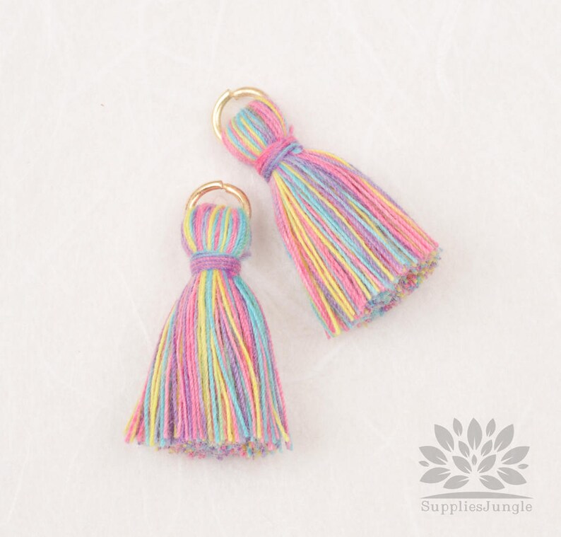 T002-CO-LR// Multi Light Rainbow, Cotton Tassel Pendant, 4pcs, 23mm image 3