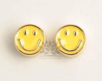 MB054-G// Gold Plated Mini Yellow Happy Smile Face Bead, 2pcs