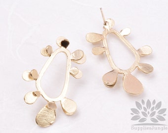 E188-02-MG// Matt Gold Plated Funky Post Earring, 2pcs