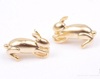 P702-MG// Matt Gold Plated Rabbit Pendant, 2 pcs