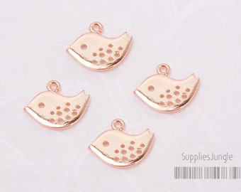 P001-01-GRG// Glossy Rose Gold Plated Small Tree Sparrow Charm, 4pcs