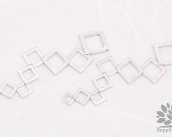 P046-02-MR// Matt Rhodium Plated Multi Square Pendant, 2pcs