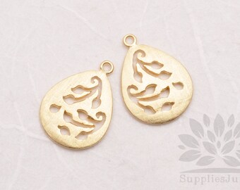 P640-MG// Matt Gold Plated Teardrop Flower Pendant, 2 pcs