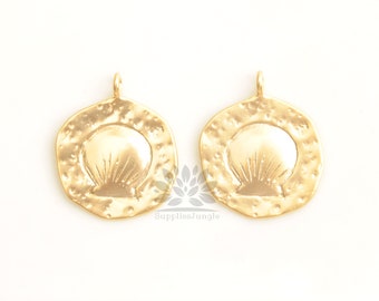 P1153-MG/MR/// Matt Gold or Matt Rhodium Plated Clam Scallop Pendant, 2pcs