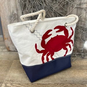 Recycled Sail Large Crab Shoulder Bag, Nautical Tote