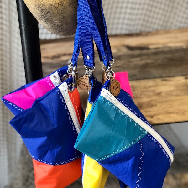 Recycled Sail Wristlet, Nautical Wristlet, Colorful Sailcloth Wristlet