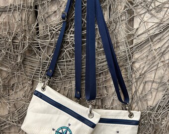 Recycled Sail Compass Rose Harbor Bag, Nautical Crossbody