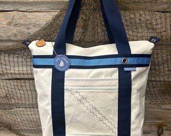 X-Large Recycled Sailcloth Tote Bag, Nautical Beach Tote