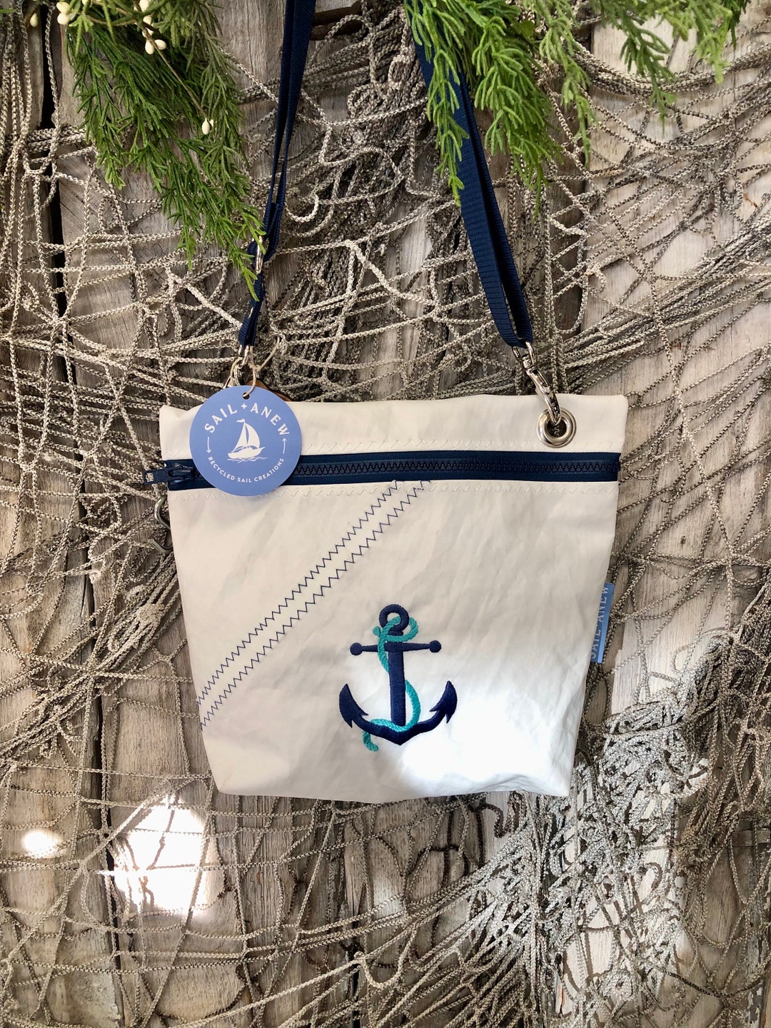 Recycled Sail Ditty Bag Nautical Anchor Crossbody Etsy