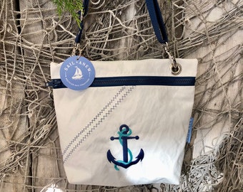 Recycled Sail Ditty Bag; Nautical Anchor Crossbody