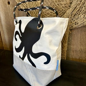 Recycled Sail Shoulder Bag, Large Octopus, Nautical Tote image 2
