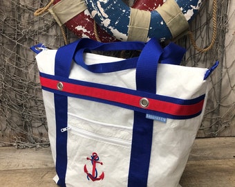 Recycled Sail Anchor Deck Tote, Extra Large Nautical Sailcloth Bag