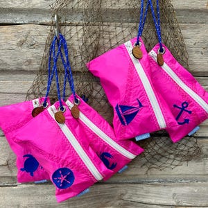 Recycled Sail Wristlet; Nautical Pouch; Bright Pink/Royal Wristlet