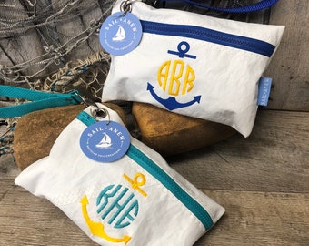 Recycled Sail Anchor Monogram Wristlet