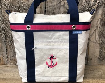 Recycled Sail Anchor Deck Tote, Extra Large Nautical Sailcloth Bag