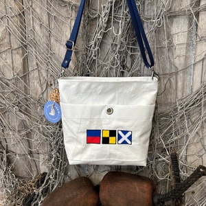 Personalized Recycled Sail Cross Body - Nautical Flags, Traditional Colors