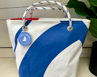 Recycled Sail Vintage Insignia Shoulder Bag, Nautical Tote