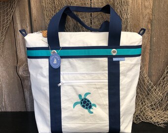 Recycled Sail Turtle Deck Tote, Extra Large Nautical Sailcloth Bag
