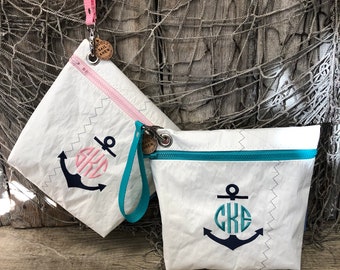 Sail Cloth Ditty Bag, Anchor Monogram Sail Bag, Nautical Bridesmaid Bag