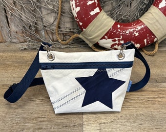 Recycled Sail Navy Star Harbor Bag; Nautical Crossbody Purse