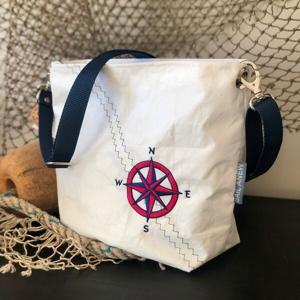 Recycled Sail Compass Rose Crossbody Bag