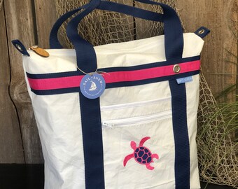 Recycled Sail Turtle Deck Tote, Extra Large Nautical Sailcloth Bag