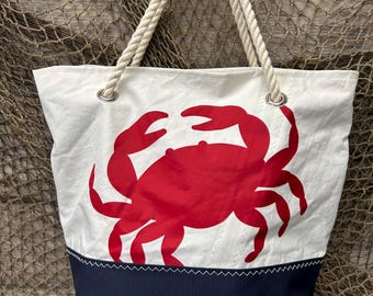Recycled Sail Large Crab Shoulder Bag, Nautical Tote