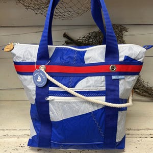 Recycled Sail Deck Tote, X-Large Nautical Sailcloth Tote, Beach Tote, Boat Tote, Pool Tote