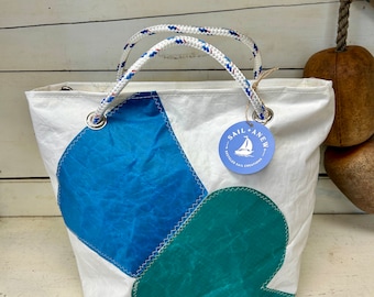 Recycled Sail Vintage Insignia Shoulder Bag, Nautical Tote
