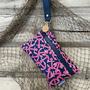 Sailcloth Wristlet; Anchor Wristlet; Nautical pouch