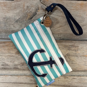 Recycled Sail Wristlet; Nautical Wristlet; Nautical Stripes; Anchor Wristlet
