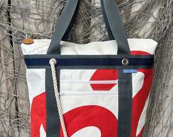 X-Large Recycled Sail Deck Tote,  Nautical Sailcloth Tote,