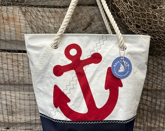 Recycled Sail Anchor Bag, Nautical Purse, Sailcloth Shoulder Bag