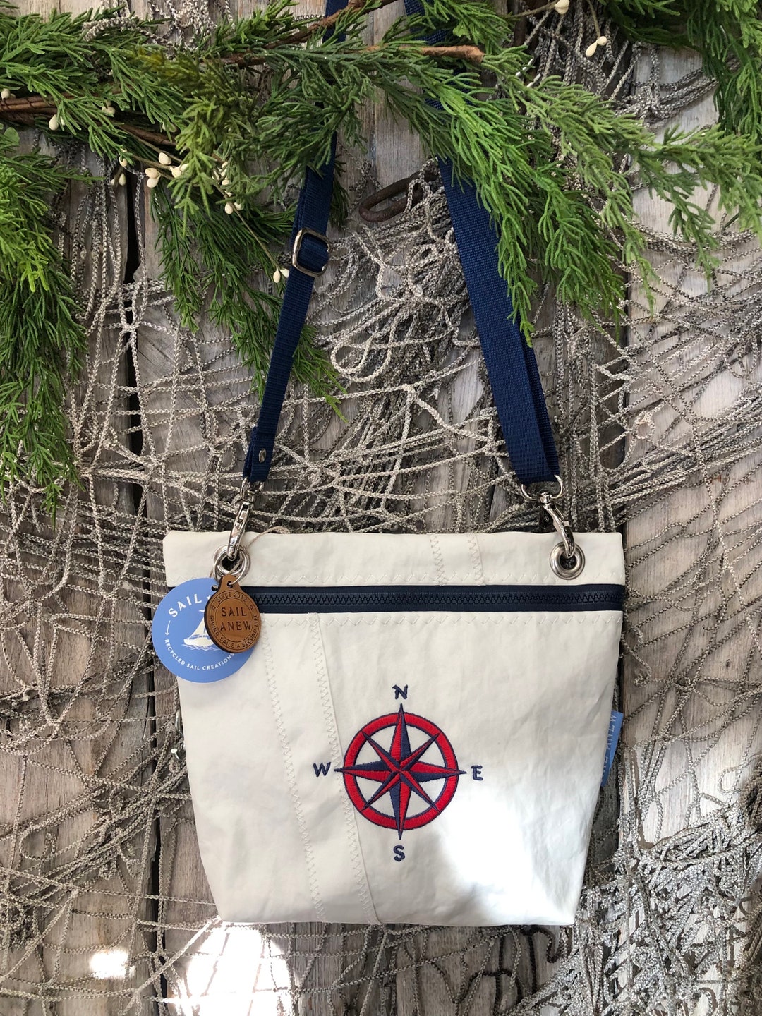 Recycled Sail Ditty Bag Compass Rose Nautical Crossbody Etsy