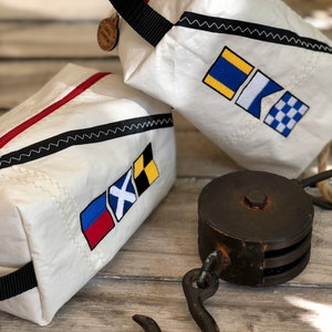 Nautical Flag Crew Bag, Nautical Toiletry Kit, Nautical Cosmetic Bag, Nautical Groomsmen Gift, Nautical Bridesmaid Gift image 3