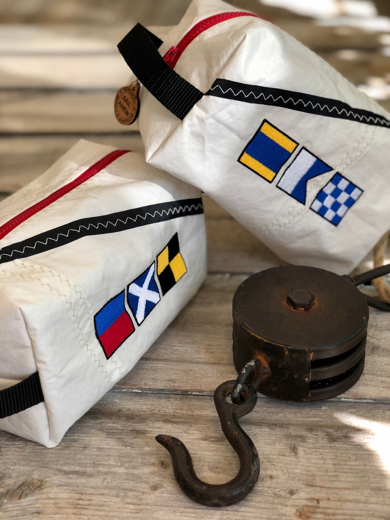 Nautical Flag Crew Bag, Nautical Toiletry Kit, Nautical Cosmetic Bag, Nautical Groomsmen Gift, Nautical Bridesmaid Gift image 3