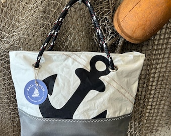Recycled Sail Anchor Handbag, Nautical Tote
