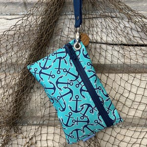 Sailcloth Wristlet; Anchor Wristlet; Nautical pouch