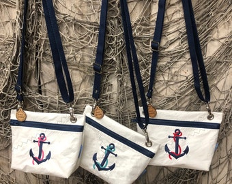 Recycled Sail Anchor Harbor Bag, Nautical Crossbody