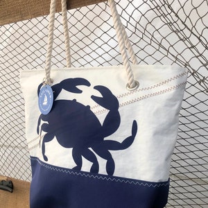 Recycled Sail Large Crab Shoulder Bag, Nautical Tote
