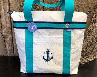 Recycled Sail Anchor Deck Tote, Extra Large Nautical Sailcloth Bag