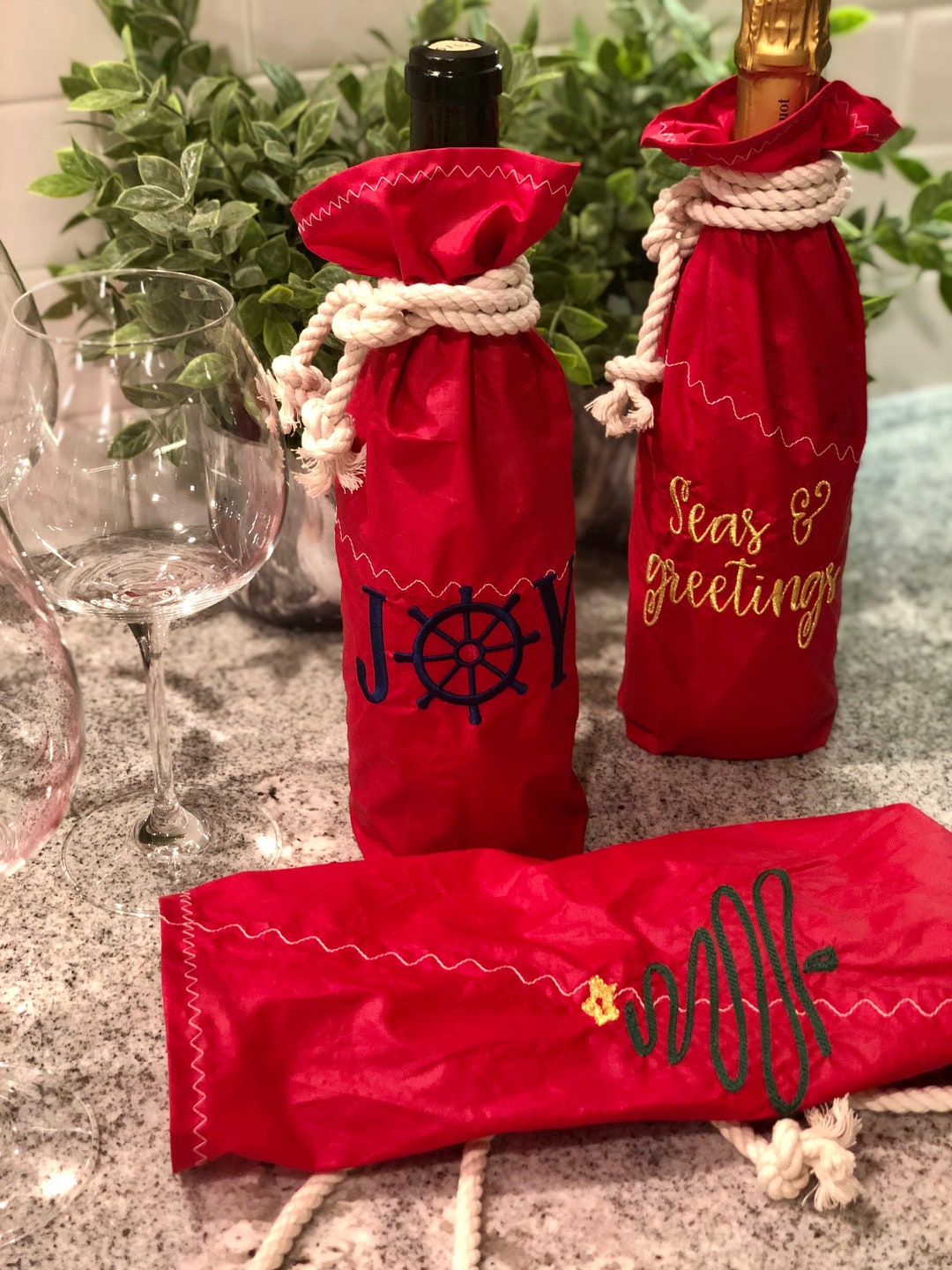 Holiday Recycled Sail Galley Bags Nautical Wine Bags Etsy España