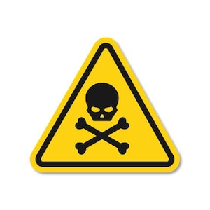 May include: A yellow triangular warning sign with a black border. The sign features a black skull and crossbones symbol, indicating a hazard or danger. The design is simple and bold, suitable for various safety applications.
