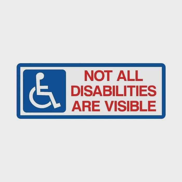 Adesivo autoadesivo "Non tutte le disabilità sono visibili" - Auto per disabili SG323