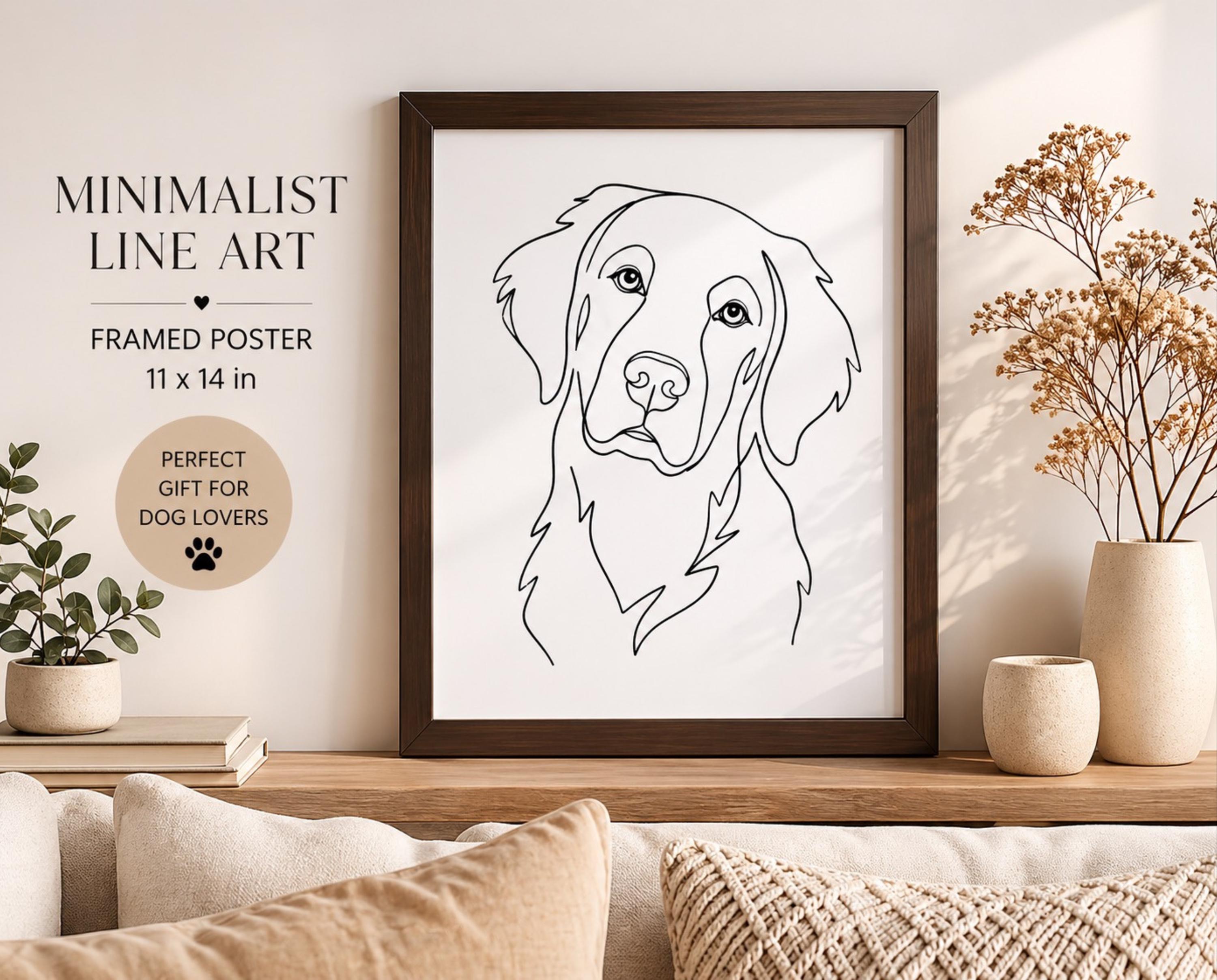 Custom Pet Portrait Line Art Framed Poster| Personalized Dog Wall Art ...