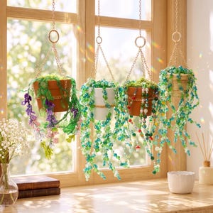 Beaded Plant Pot Suncatcher, Flowerpot Stained Glass Window Hanging, Boho Botanical Sun Catcher Garden Decor, Plant Lover Housewarming Gift