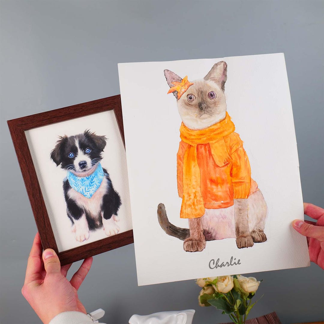 Custom Watercolor Pet Portrait, Hand-painted Dog or Cat Painting - Etsy
