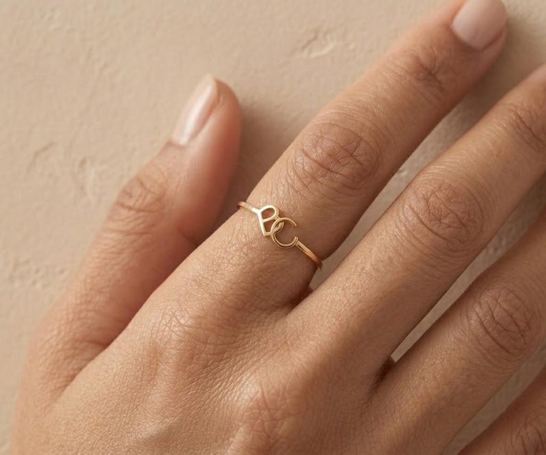 Custom Cursive Initial Ring, Script Letter Ring, 14K Solid Gold, Gift for Her, Christmas Gift